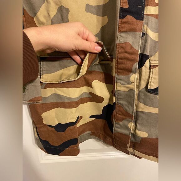 NWT outerknown camo utility jacket camouflage print Sz L linen blend cotton - Picture 8 of 13